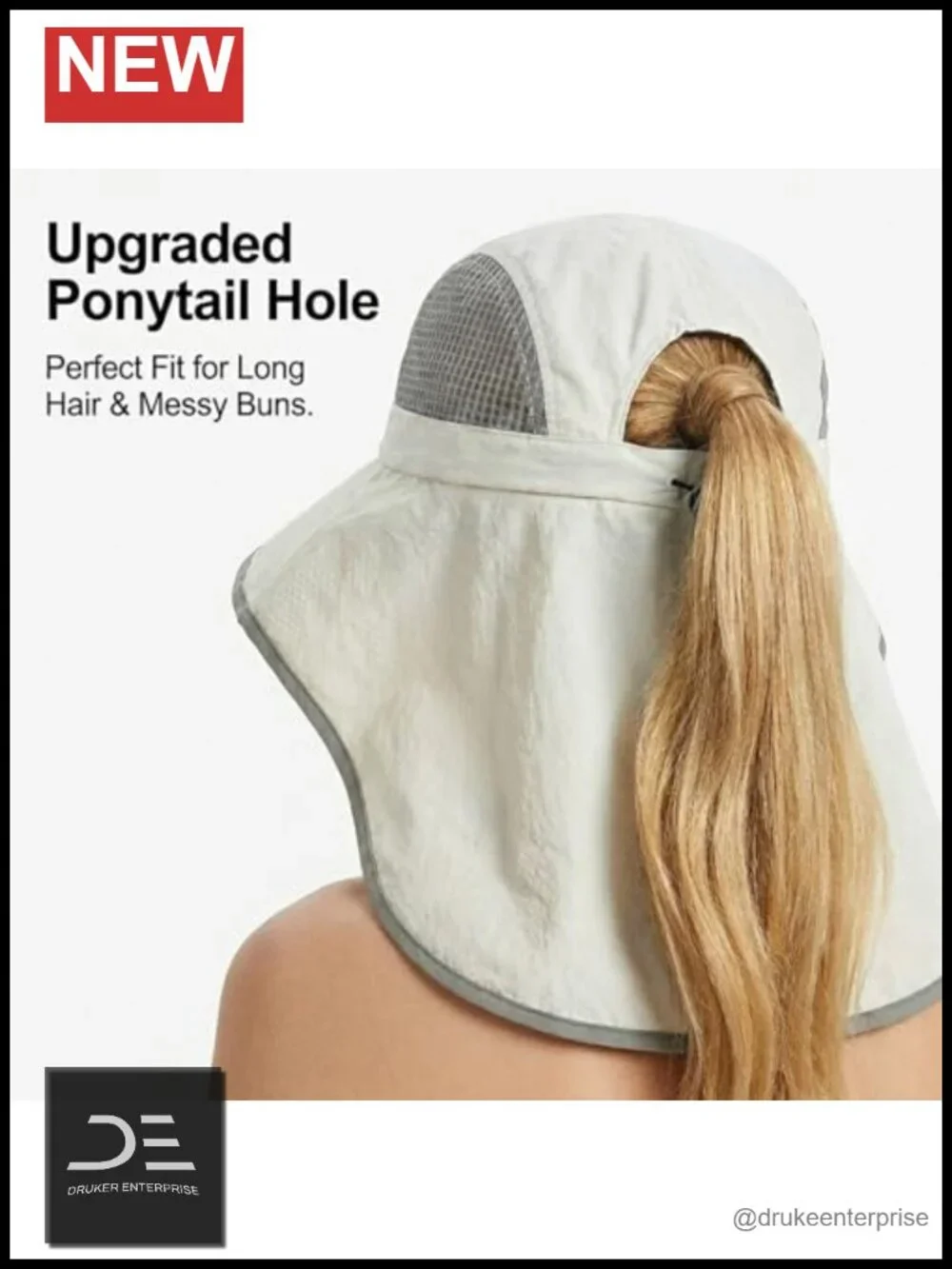 UPF 50+ Sun Hat with Ponytail Hole, Waterproof Nylon, Foldable Wide Brim